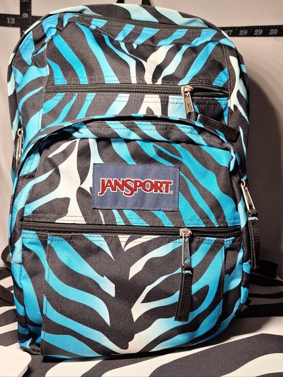 Jansport Handbags - Jansport Backpack, Zebra Stripes, Black & Blue & White w/Blue Accents